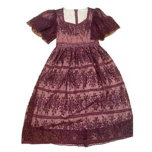 Ivy City Co Burgundy Embroidered Midi Dress